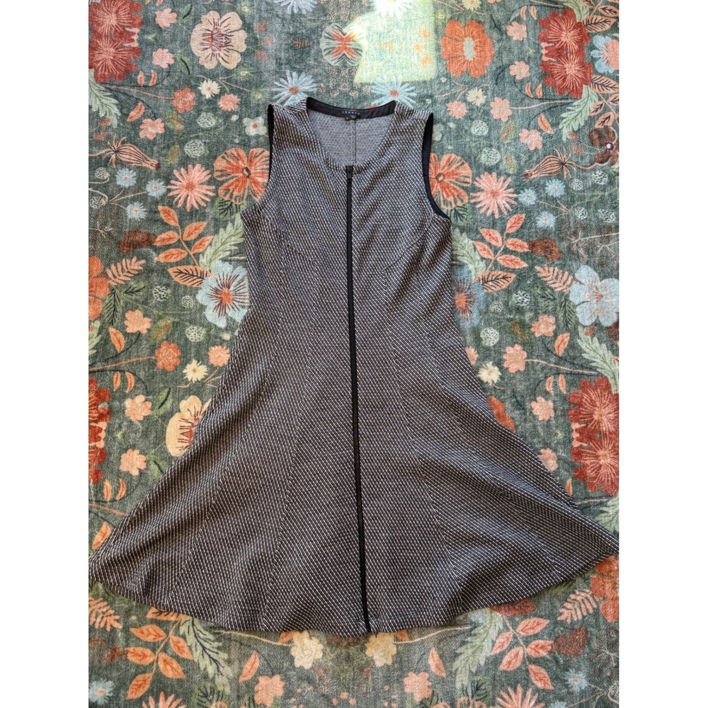 Theory Womens Virgin Wool Blend Front Zip Fit & Flare Dress Black White Size 10‎
